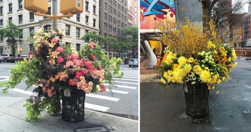 Guerilla Flower Installations on the Streets of NYC by Lewis Miller Design
