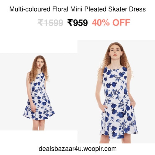 Multi-coloured Floral Mini Pleated Skater Dress | Only on dealsbazaar4u.wooplr.com | Best Dresses Online