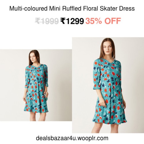 Multi-coloured Mini Ruffled Floral Skater Dress | Only on dealsbazaar4u.wooplr.com | Best Dresses Online