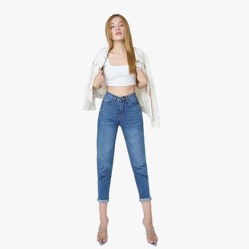 Quần Jean Nữ Selvedge Denim Lưng Cao Dáng Ankle Classic Blue