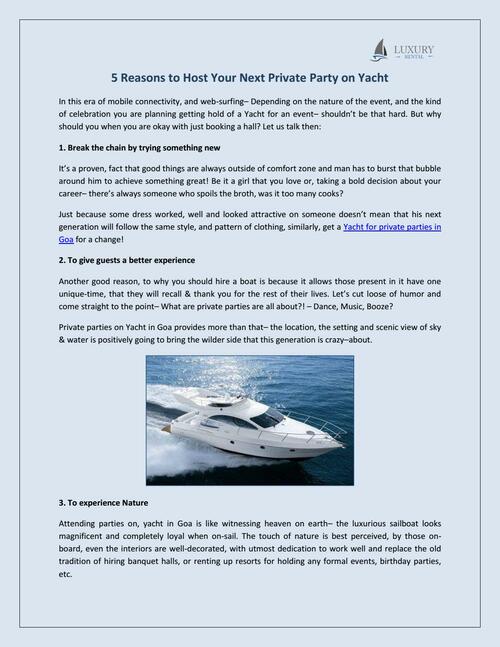 Hire yacht in Goa| Yacht for Private Parties in Goa - Luxury Rental